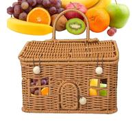 Cesta De Almacenamiento De Mimbre | Organizador Portátil Con Forma De Casa,Cesta De Almacenamiento De Juguetes Tejida A Mano Con Tapa - Para Juguetes Aseo Snacks Compras Despensa Lavandería Guardería