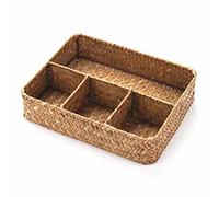 Cesta de Almacenamiento de Mimbre, Soporte para Bolsas de té de Ratán, Organizador de Paquetes de Café/Azúcar, Organizador de Cesta Dividida Tejida para Estante/Encimera/Cajón/Armario/Tocador
