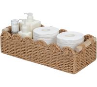Cesta de almacenamiento de papel higiénico con borde festoneado de cuerda de papel, pequeña sala de estar, dormitorio, cestas de decoración para estante de almacenamiento sobre el inodoro, mesa