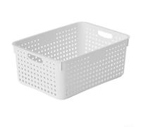 Cesta de almacenamiento de plástico para interiores para uso doméstico en escritorio, baño, cocina y áreas similares con diseño organizativo simple pero eficaz (XL-blanco)
