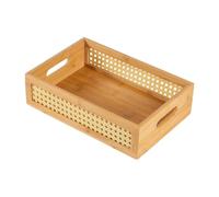 Cesta de almacenamiento de ratán, contenedor de almacenamiento tejido, organizadora tejida bohemia, de almacenamiento rústica con asas para aperitivos, juguetes, libros, artículos de