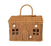 Cesta de almacenamiento de ratán, organizador de mimbre en forma de casa, cesta cubierta para baño, despensa, lavandería, material tejido resistente con tapa y asa, organizador versátil para el hogar,