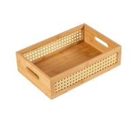 Cesta de almacenamiento de ratán, organizadora tejida bohemia, de almacenamiento rústica con asas para aperitivos, juguetes, libros, artículos de papelería