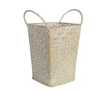 Cesta de Almacenamiento de Ratán Sintético Asas, Color Marfil Pequeña | Tejido Artesanal, Diseño Portátil Doble Asa, para Baño y Cocina, Adecuado para Pan y Artículos
