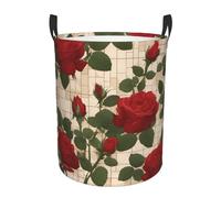 Cesta de almacenamiento de ropa de dormitorio con asas, cesta de almacenamiento portátil de muchas rosas rojas, cesta de lavandería redonda de una sola capa