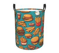 Cesta de almacenamiento de ropa de dormitorio con asas, muchas hamburguesas fritas de dibujos animados, cesta de almacenamiento portátil para lavandería, cesta redonda de una sola capa