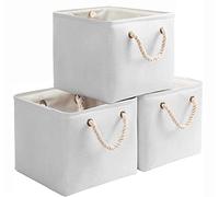 Cesta de almacenamiento de tela con forma de cubo, organizador de 25 x 25 x 25 cm, paquete de 3 unidades, color gris y blanco para estantes de armario y organización del hogar (color: blanco, tamaño