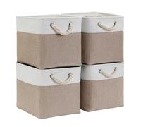 Cesta de almacenamiento de tela con forma de cubo, organizador de 25 x 25 x 25 cm, paquete de 3 unidades, color gris y blanco para estantes de armario y organización del hogar (color: blanco, tamaño