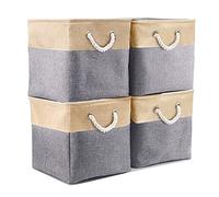 Cesta de almacenamiento de tela con forma de cubo, organizador de 25 x 25 x 25 cm, paquete de 3 unidades, color gris y blanco para estantes de armario y organización del hogar (color: blanco, tamaño