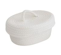 Cesta De Almacenamiento Decorativa Con Tapa, Tejida De Cuerda De Algodón - Bonita Cubo Organizador (Blanco)