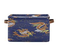 Cesta de almacenamiento étnica de dragón chino de BIGJOKE Cubo de almacenamiento de juguetes plegable con asas cesta de almacenamiento de tela para estantería, guardería y oficina