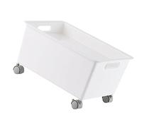 Cesta de almacenamiento grande con ruedas, color blanco, contenedor de polipropileno duradero, fácil de almacenar, diseño portátil para el hogar y la oficina