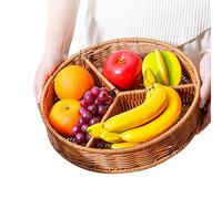 Cesta de almacenamiento para bandeja de aperitivos de ratán tejido - Bandeja de servicio de ratán de 2,56 x 12,01 pulgadas de mesa decorativa de 3 rejillas | Organizadores de artículos varios