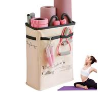 Cesta de almacenamiento para esterilla de yoga, 50,8 cm, organizador de equipo de fitness para rodillos de espuma, mancuernas, bandas de resistencia, gran soporte para cubos de basura de tela satinada