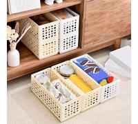 Cesta de almacenamiento plegable de plástico para aperitivos y cosméticos, organizador de escritorio apilable con diseño eficiente para uso doméstico o profesional (blanco leche grande)