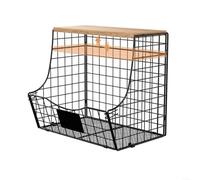Cesta de almacenamiento plegable para colgar en la pared, para frutas, verduras, tablero de madera ajustable, alambre de hierro resistente al óxido, color negro, 30 x 20 x 10 cm