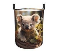 Cesta de almacenamiento portátil con asa, bonita cesta de lavandería de Koala Plant para dormitorio, cesta redonda de una sola capa