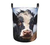 Cesta de almacenamiento portátil con asa, bonita cesta de lavandería de vaca para dormitorio, cesta redonda de una sola capa