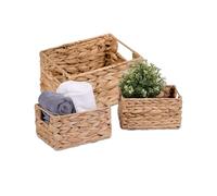 Cesta de Almacenamiento Relaxdays, Set de 3, Jacinto de Agua, 2 tamaños, baño y decoración, cestas Trenzadas, Natural