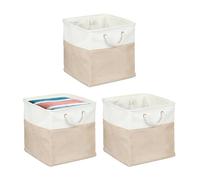 Cesta de Almacenamiento Relaxdays, Set de 3, Lino, Asas de Cuerda, Ropa, Juguetes, 33 x 33 x 33 cm, Beige/Blanco