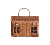 Cesta de almacenamiento tejida a mano con cubierta de ratán, asa plegable para un orden elegante en la sala de estar, baño o pasillo, cosecha natural, ideal para picnics de Pascua, práctica (A, talla