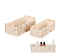 Cesta de almacenamiento tejida - de cuerda de algodón, contenedor estilo bohemio | Contenedor de organización de estante Rectangular portátil para toallas, ropa, manta, hogar, sala de estar, dorm