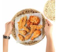 Cesta de almacenamiento tejida de hierba hecha de jacinto de agua renovable para una organización responsable del hogar y planificación espacial cuidadosa (bandeja redonda de frutas)