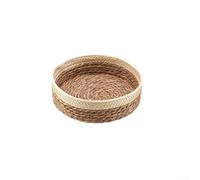 Cesta de almacenamiento tejida de paja natural para encimera de cocina y organizador de baño, cubo redondo de algodón beige para cosméticos, aperitivos, juguetes, tamaño pequeño de 26 cm de diámetro