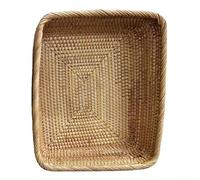 Cesta de almacenamiento trapezoidal de ratán tejida a mano para frutas, aperitivos y artículos diversos, caja organizadora de mimbre natural, decoración ecológica para el hogar y la oficina (21 x 18 x