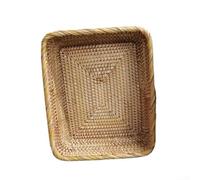 Cesta de almacenamiento trapezoidal de ratán tejida a mano para frutas, aperitivos y artículos diversos, caja organizadora de mimbre natural, decoración ecológica para el hogar y la oficina (21 x 18 x