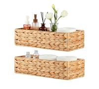 Cesta de almacenamiento trenzada - Almacenamiento de papel higiénico 100% jacinto de agua natural, cestas rectangulares de almacenamiento, cesta trenzada decorativa para baño, salón, 40 x 16 x 10 cm