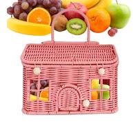 Cesta de almacenamiento trenzada rústica con asa de transporte | Cesta de almacenamiento de ratán para mesa de comedor, salón, camping, cocina, panadería, juguetes pequeños, pan