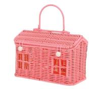 Cesta de almacenamiento trenzada rústica con forma de casa con tapa | Cesta de picnic de ratán de plástico trenzado para mesa de comedor, cocina, panadería, camping, despensa, pan, dulces