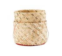 Cesta de bambú con tapa 13 cm para arroz glutinoso sticky rice, servir y mantener caliente, estilo tailandés laosiano, accesorio cocina asiática