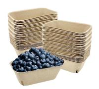 Cesta de bayas de cartón, caja de bayas de fibra de pulpa - Contenedor de fruta pequeño de fibra de pulpa - Cesta de productos ventilada de fibra de pulpa natural, 50 piezas, para envasar frutas y