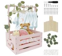 Cesta de bebé con asa, armario de madera para baby shower, práctica caja de madera para baby shower con barra, armario para cajas de baby shower, cesta de la ropa de madera, regalo de ducha para bebés