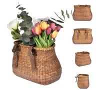 Cesta de Bicicleta de Mimbre Frente con Correas Ajustables Canasta de Bicicleta de Mimbre con cazas Retro Delanteras Desmontables para niños, Bicicletas para Adultos