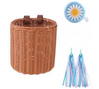 Cesta de bicicleta de polipropileno tejida a mano, 18,5 cm, impermeable | Aspecto de mimbre retro, suave y seguro para bordes, tamaño de 18,5 cm, se adapta a bicicletas infantiles