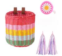 Cesta de bicicleta de polipropileno tejida a mano para niñas y niños, color | Diseño de mimbre retro, tamaño de 18,5 cm, se adapta a bicicletas de 12 a 20 pulgadas, acabado marrón clásico