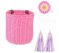 Cesta de bicicleta de polipropileno tejida a mano para niñas y niños, color | Diseño de mimbre retro, tamaño de 18,5 cm, se adapta a bicicletas de 12 a 20 pulgadas, acabado marrón clásico
