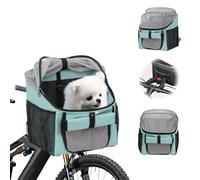 Cesta de bicicleta para mascotas con adaptador de manillar, cesta frontal de bicicleta, cesta frontal plegable multiusos para manubrio desmontable, bolsa de mochila para gato y perro con correa para
