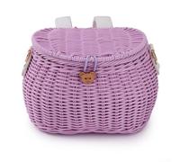 Cesta de bicicleta para niños, cesta de plástico tejida para bicicletas de equilibrio y scooters, 7.1 x 5.9 x 5.1 pulgadas, mochila cruzada de doble uso (rosa) (morado)