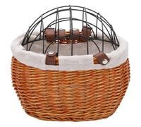 Cesta de Bicicleta para Perros de Sauce Natural con Almohadilla y Cubierta extraíbles - Transportín Seguro para Mascotas para Perros con Soporte Frontal para Manillar (marrón)