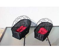 Cesta de bicicleta para perros para portaequipajes de mimbre con rejilla metálica y cojín, color negro, XL o XXL, cesta portaequipajes de mimbre, cesta para
