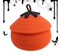 Cesta De Calabaza | Baloncesto Trenzado De Hallowen | Caja De Almacenamiento Doméstico Con Tapa | Cesta Decorativa Con Tapa De Algodón Trenzado, Ideal Para Juguetes, Bisutería, Came