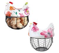 Cesta de cerámica de hierro para gallinas con asa y tapa, contenedor de cocina, huevos, patatas, soporte multifunción