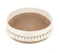 Cesta de cuerda de algodón con diseño bohemio de borla para escritorio de maquillaje y almacenamiento en el hogar, cesta organizadora ligera para juguetes, lavandería y varios artículos del hogar