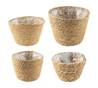 Cesta De Cuerda Trenzada Gruesa - Cesta De Cuerda Trenzada | Juego De Cestas De Plantadora De Ratán | Juego De 4 Macetas Decorativas Con Forros | Contenedores Ligeros Para Flores O Almacenamiento En