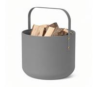 Cesta de diseño LIVLIG para leña de metal, cesta de madera para leña con asa, gran cesta para leña de 36 x 44 cm, cesta de leña como accesorio para chimenea, cesta de almacenamiento con aspecto mate