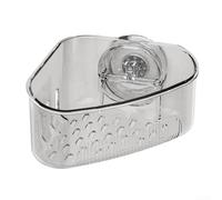 Cesta de drenaje con ventosa diseñada para una colocación estrecha en las esquinas, soporta cepillo de esponja y pequeños accesorios de baño (transparente)